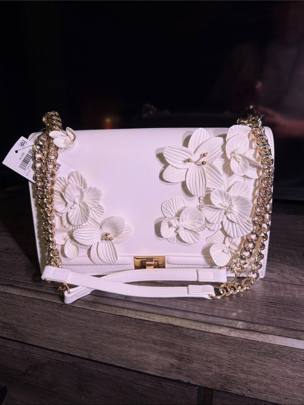 INC International Concepts White Floral Appliqué Chain Crossbody
